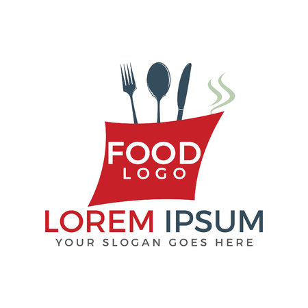 Food Logo text vector logo design. Fork, Knife and spoon sign food logo.のイラスト素材