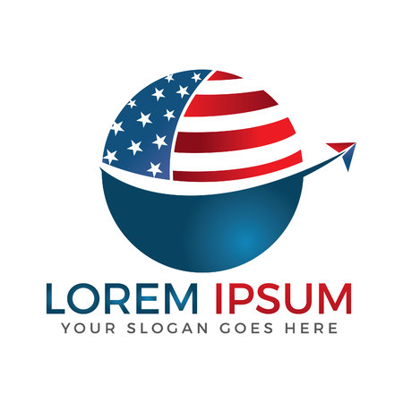 American Travel agency logo. Travel america logo. USA tourism.のイラスト素材