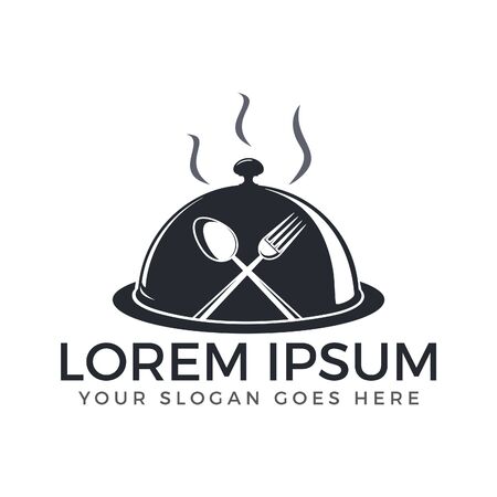 Chef logo vector design. Icon of dinner hat with fork and spoon. Vector symbol for menu restaurant cafe bistro.のイラスト素材