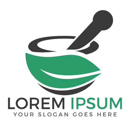 Pharmacy medical logo. Natural mortar and pestle logo.のイラスト素材