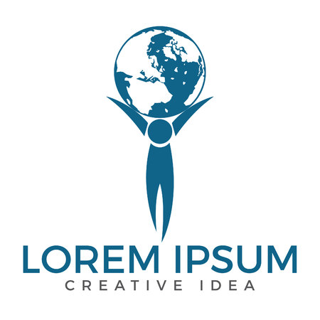 Abstract silhouette man icon holding globe vector design.のイラスト素材