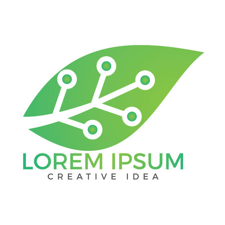 Green leaf technology logo design. Circuit Leaf vector design.のイラスト素材