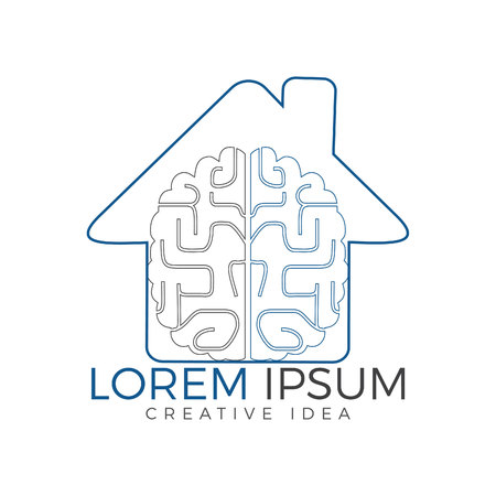 Creative brain house logo design. Think idea concept.Brainstorm power thinking brain Logotype icon .のイラスト素材