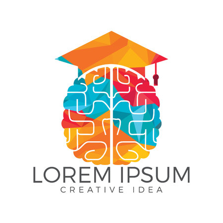 Braind and graduation cap icon design. Educational and institutional logo design.のイラスト素材