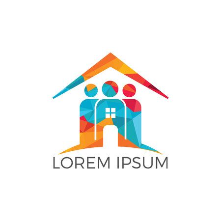 Community home logo design. House and people vector icon.のイラスト素材