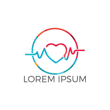 Health heart logo with pulse vector. Vector concept of healthy lifestyle. Cardiogram. Red heart with a pulse stripe.のイラスト素材
