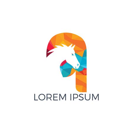 Modern horse and letter Q logo design. Creative alphabet Q and horse vector logo design template.のイラスト素材