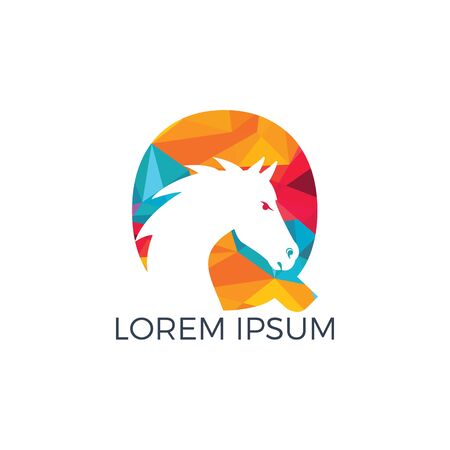 Modern horse and letter Q logo design. Creative alphabet Q and horse vector logo design template.のイラスト素材