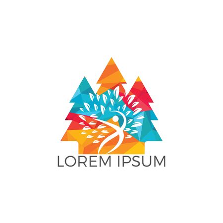 Pine tree people logo design. Healthy person people tree eco and bio icon human character icon nature care symbol.のイラスト素材