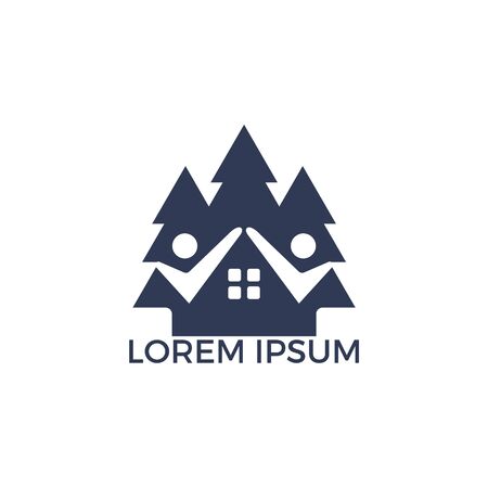 Pine tree and people house logo design. Green house and eco life logo concept.のイラスト素材