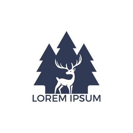 Deer with north wild pine tree silhouette logo icon designs. Vector illustration template. for hunting and wild adventure logo product and trip.のイラスト素材