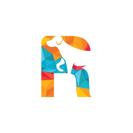 Letter R and Dog head vector logo design. Pet care logo design. Pet icon vector. Pet love logo design.のイラスト素材