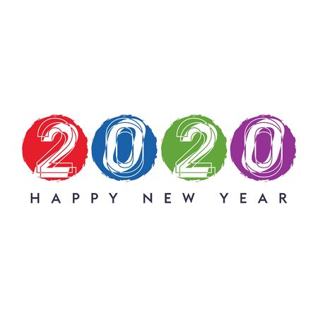 Colorful 2020 font design. Happy New Year Banner with colorful 2020 Numbers on White Background.