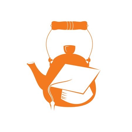 Teapot and graduation cap vector  design. Student cafe vector  design concept.のイラスト素材