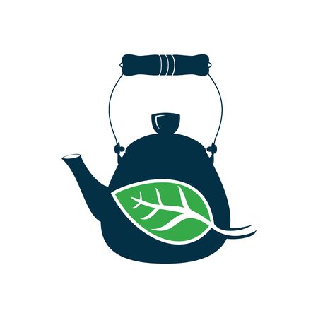 Teapot  design with leaf combination. Green energetic tea product  concept.のイラスト素材