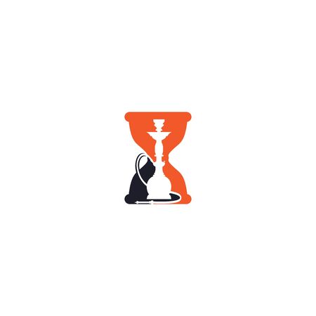 Hourglass and Hookah logo design. Sand glass with sheesha icon vector design.