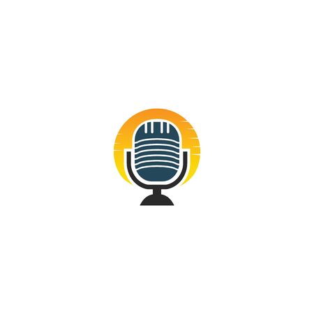 Morning podcast logo design. Unique logo vector microphone logo design with the sun.のイラスト素材