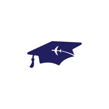 Study abroad vector logo design. Graduation cap and airplane icon.のイラスト素材