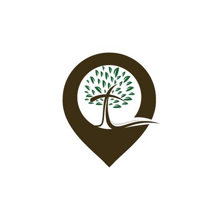 Church and map pointer logo design. Church and gps locator symbol or icon.のイラスト素材