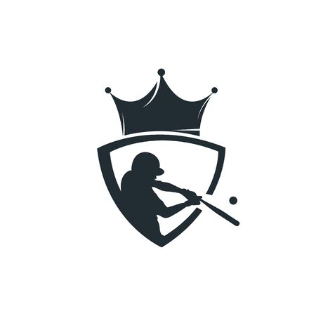 Baseball king vector logo design. Baseball player and crown icon design template.のイラスト素材