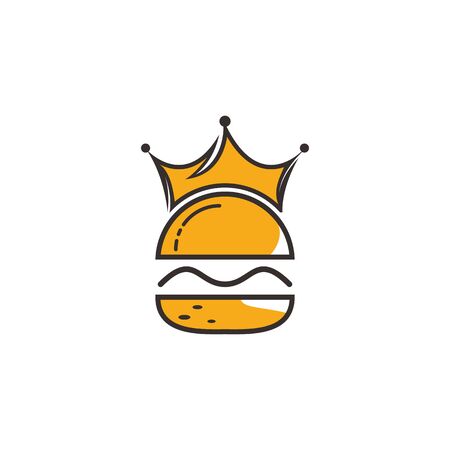 Burger vector logo design. Burger with crown icon logo concept.のイラスト素材