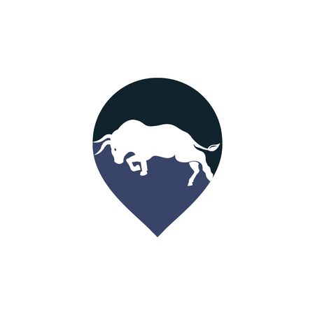 Bull vector logo with gps pointer design. Bull GPS vector logo design template.のイラスト素材