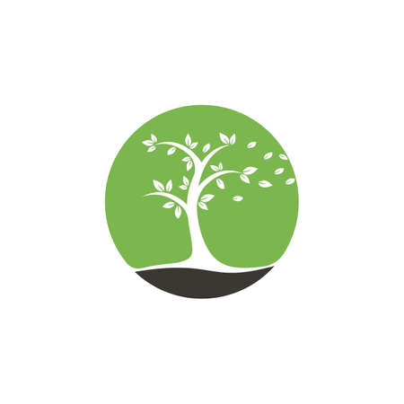 Tree logo design. Minimalist green tree logo symbol.のイラスト素材