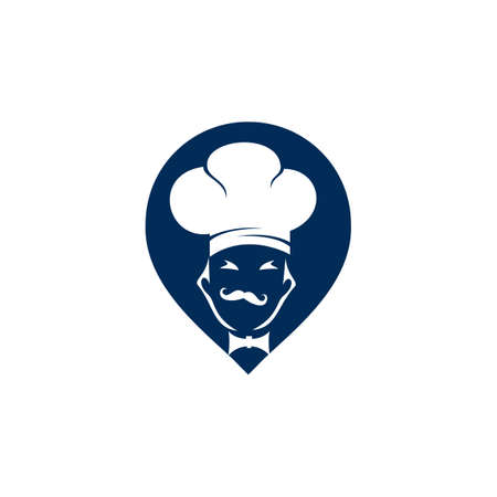 Chef and pin map logo design.Restaurant chef location positioning map logo navigation GPS icon.のイラスト素材
