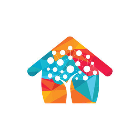 Tech Tree home shape concept Logo Template Design. Technology, nature, wireless, internet, network vector logo template.のイラスト素材