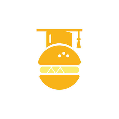 Food education vector logo design. Burger and graduation cap icon.のイラスト素材