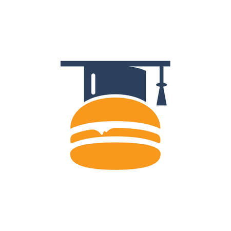 Food education vector logo design. Burger and graduation cap icon.のイラスト素材