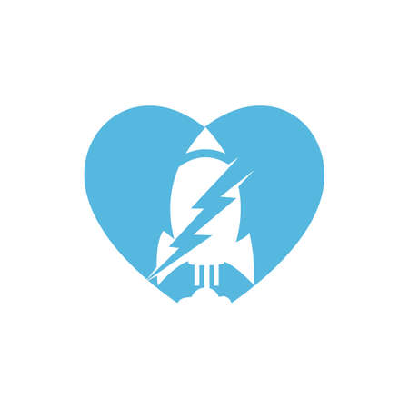 Electric rocket vector logo design. Rocket with thunderbolt and heart logo icon.のイラスト素材