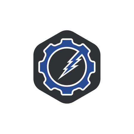 Gear thunder logo template illustration. Abstract cog wheel with flash logo design template.のイラスト素材