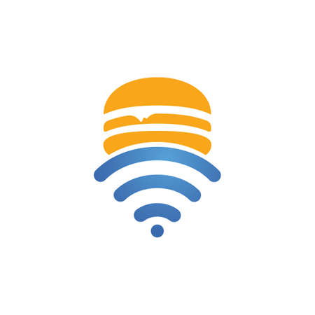 Online food icon design concept. Hamburger and WiFi signal symbol or icon.のイラスト素材