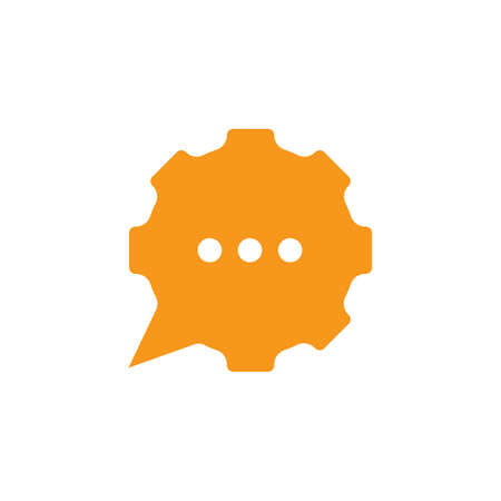 Gear chat vector logo design. Cogwheel with speech bubble icon design.のイラスト素材