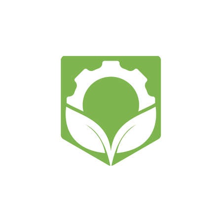 Gear leaf vector logo design. Abstract concept for ecology theme, green eco energy, technology and industry.のイラスト素材