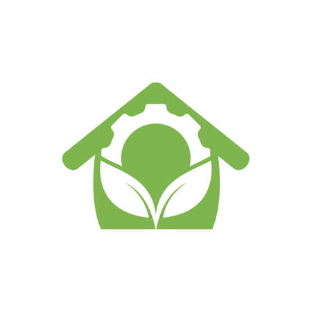 Gear leaf vector logo design. Abstract concept for ecology theme, green eco energy, technology and industry.のイラスト素材