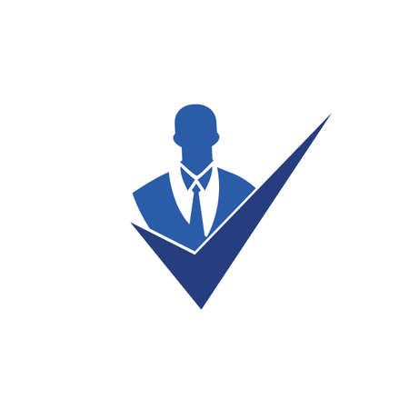Business solution vector logo design. Businessman with check mark or tick symbol.のイラスト素材