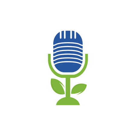 Podcast leaf nature ecology vector logo design. Podcast talk show logo with mic and leaves.のイラスト素材
