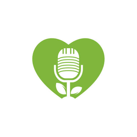Podcast leaf nature ecology vector logo design. Podcast talk show logo with mic and leaves.のイラスト素材