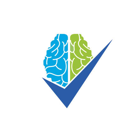 Brain check vector logo design. Brain and tick icon logo.のイラスト素材