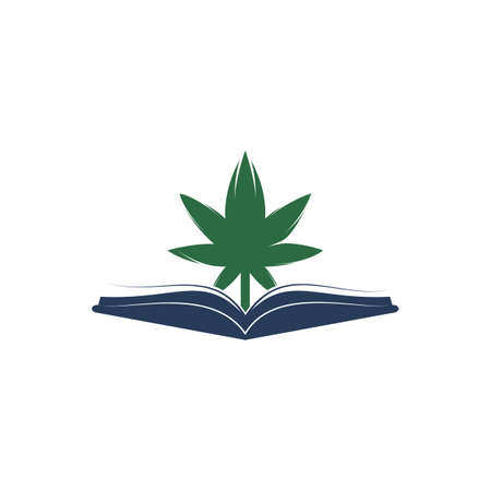 Book and marijuana symbol logo template. Suitable for medical education.のイラスト素材