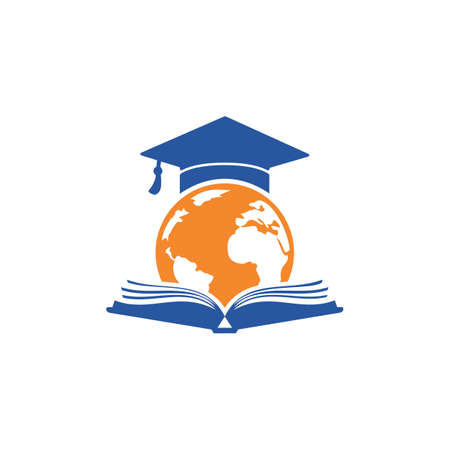 World education vector icon design. Globe with gradation cap and book icon design.のイラスト素材