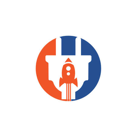 Electric plug and rocket vector logo design. Fast charging logo design vector template.