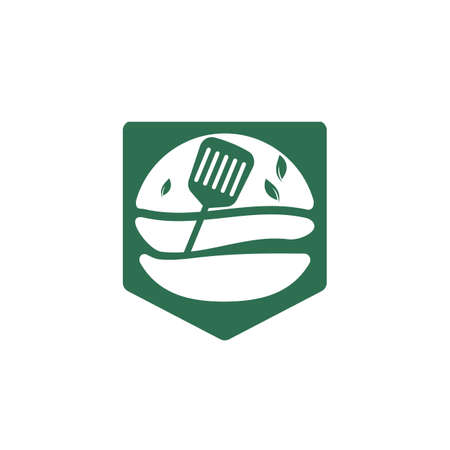 Vegan burger vector logo design. Healthy organic burger logo concept.のイラスト素材