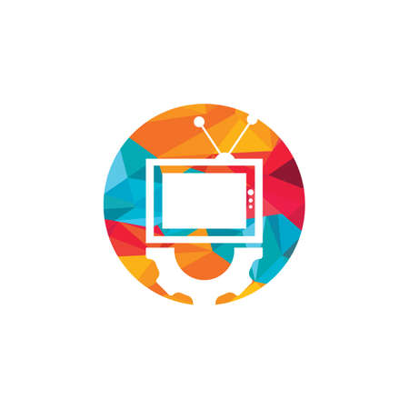 Television Gear vector logo design. TV repair logo. Television and mechanic symbol or icon.のイラスト素材