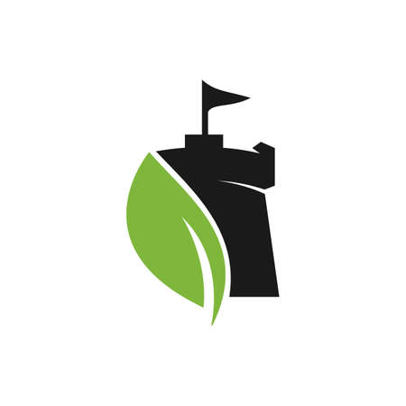Castle with leaf icon vector logo. Nature Castle logo designs concept vector.のイラスト素材