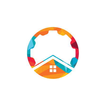 Gear house vector logo design. Gear home technology Logo design template.のイラスト素材