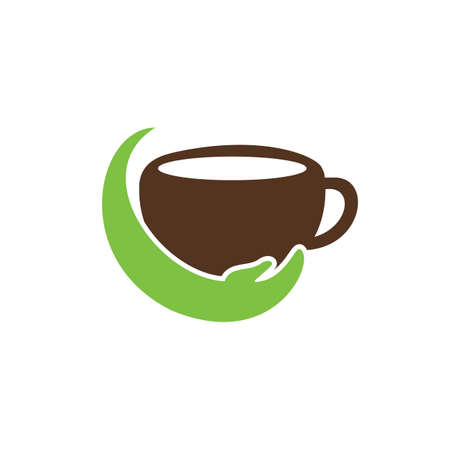 Coffee care vector logo design. Coffee cup and hand icon design.のイラスト素材