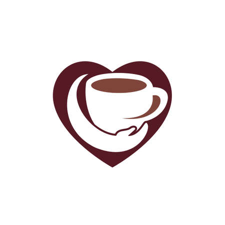 Coffee care vector logo design. Coffee cup and hand icon design.のイラスト素材